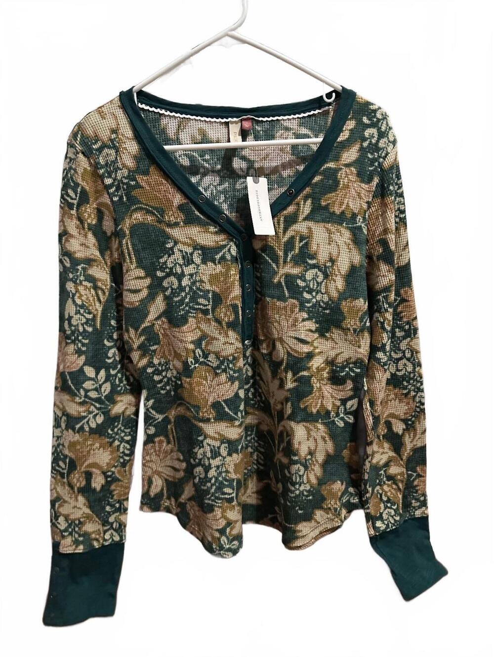 Anthropologie Pilcro Floral Waffle Knit Henley Top NWT Size Large - Picture 3 of 9